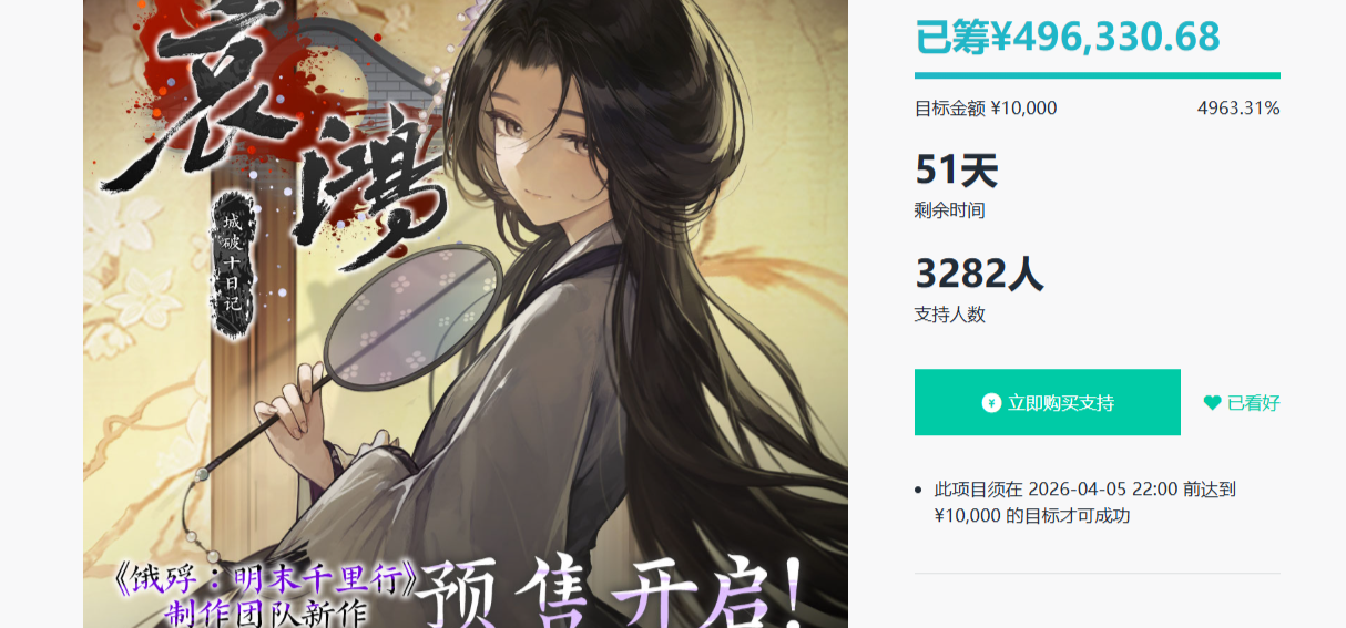 谢谢大家！《哀鸿：城破十日记》预售30分钟破40万！
