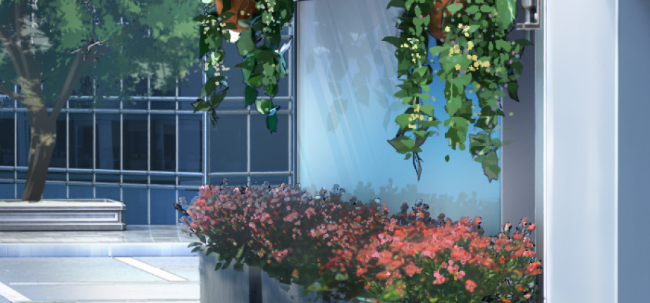 风雨过后，街角小店旁的花悄然绽放。