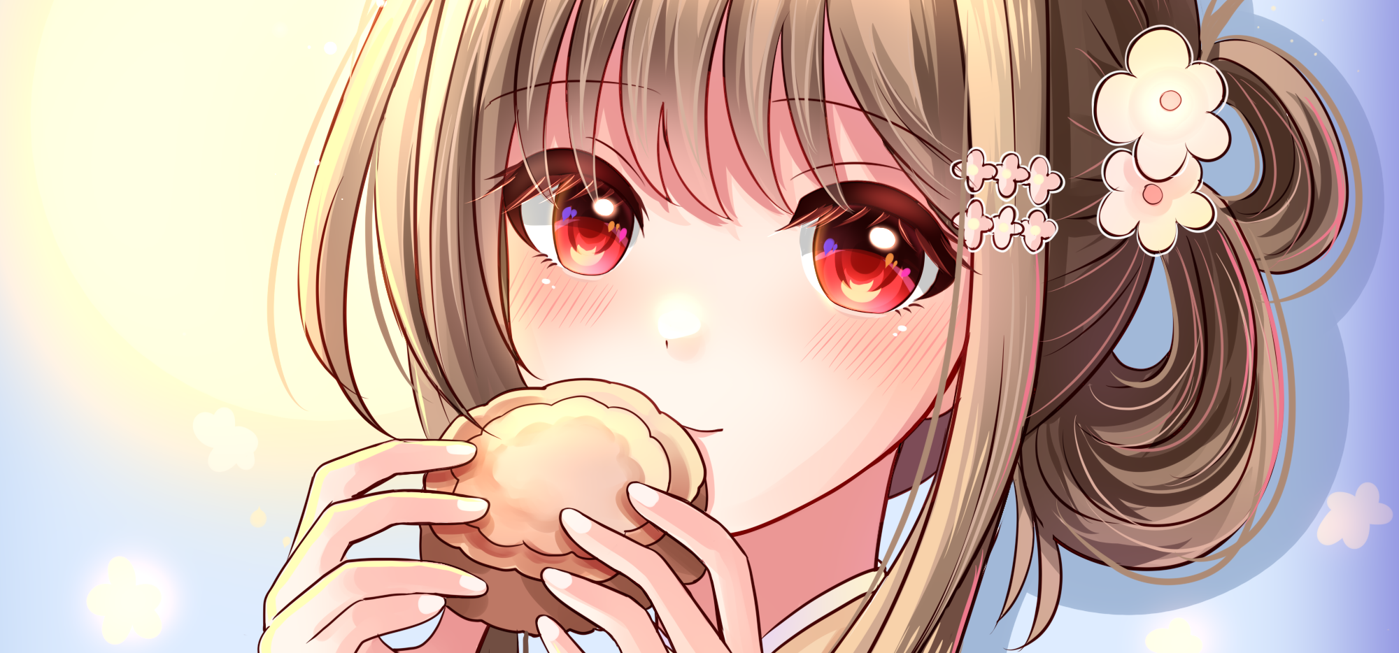 吃超大月饼！于蔓祝大家中秋快乐~